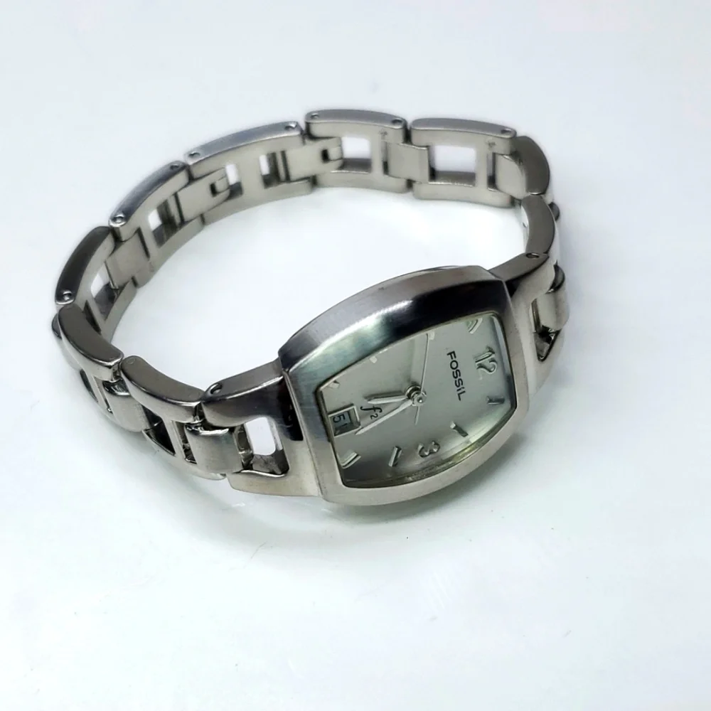 Vintage Fossil F² Watch ES9824 Silver Stainless Steel Swiss Parts EUC